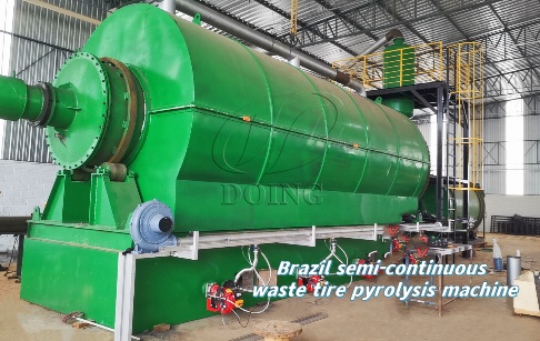 Semi-continuous waste tire pyrolysis machine in Brazil installation video